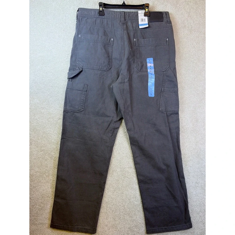 Aeropostale Carpenter Pant Mens Large Gray Cotton Canvas Utility Workwear NEW